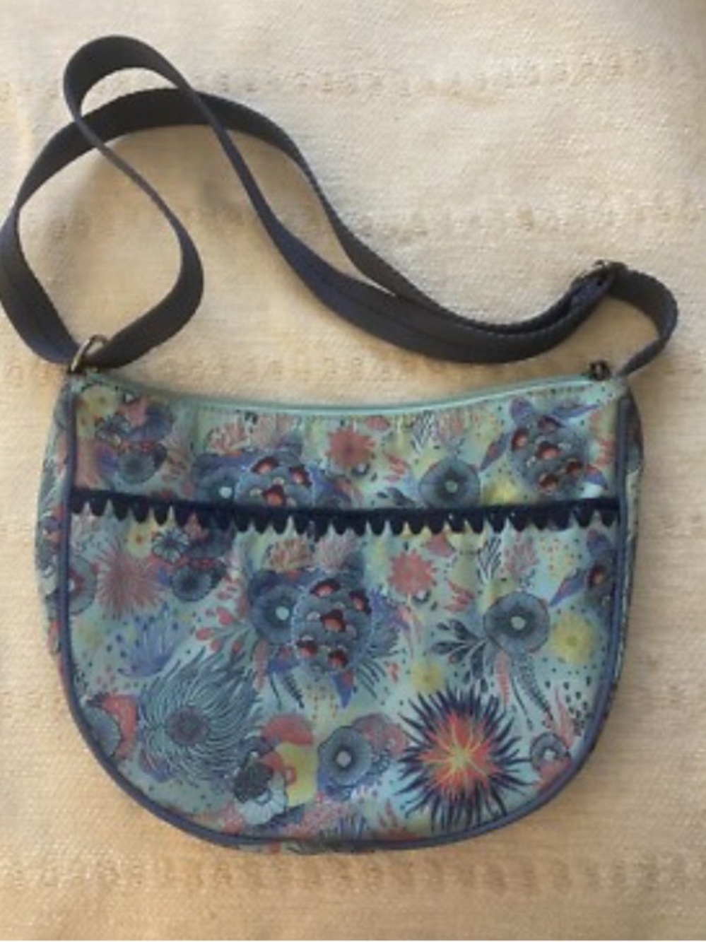 Sakroots Mint Green Floral Crescent Crossbody Shoulder Bag